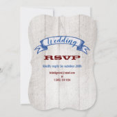 Rustic Wood Burgundy Blue Vintag Lovebird Wedding Einladung (Rückseite)