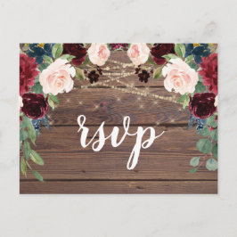 Rustic Wood Burgundy Blume RSVP-Karte Einladungspostkarte