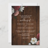Rustic Wood Burgundy Blush Bloral Formal Hochzeit Einladung (Vorderseite)