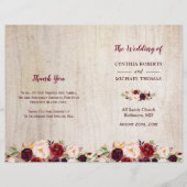 Rustic Wood Burgundy Floral Folded Wedding Program (Vorderseite)