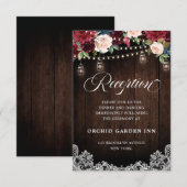 Rustic Wood Burgundy Floral Mason Jar Empfang Begleitkarte (Vorne/Hinten)