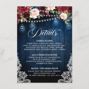 Rustic Wood Burgundy Floral Mason Jar Wedding Begleitkarte