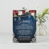 Rustic Wood Burgundy Floral Mason Jar Wedding Begleitkarte (Stehend Vorderseite)