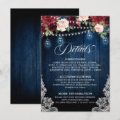 Rustic Wood Burgundy Floral Mason Jar Wedding Begleitkarte (Vorne/Hinten)