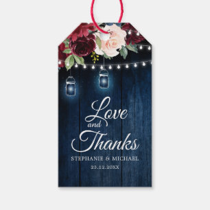 Rustic Wood Burgundy Floral Mason Jar Wedding Geschenkanhänger