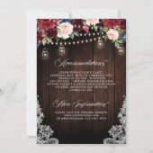 Rustic Wood Burgundy Floral Mason Jar Wedding Invi Einladung (Rückseite)
