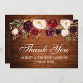Rustic Wood Burgundy Floral Wedding Vielen Dank Dankeskarte (Vorne/Hinten)