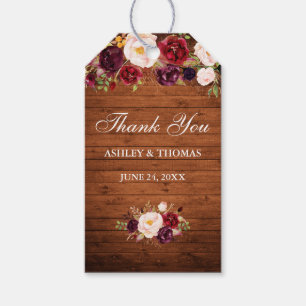Rustic Wood Burgundy Floral Wedding Vielen Dank Geschenkanhänger