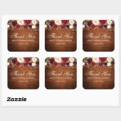 Rustic Wood Burgundy Floral Wedding Vielen Dank Quadratischer Aufkleber (Blatt)