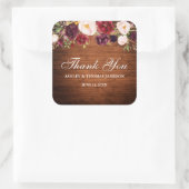Rustic Wood Burgundy Floral Wedding Vielen Dank Quadratischer Aufkleber (Tasche)