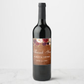 Rustic Wood Burgundy Floral Wedding Vielen Dank Weinetikett (Vorderseite)