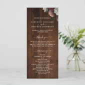 Rustic Wood Burgundy Pink Floral Wedding Programm (Stehend Vorderseite)