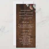 Rustic Wood Burgundy Pink Floral Wedding Programm (Vorderseite)
