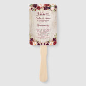 Rustic Wood Burgundy Red Floral Wedding Program Fächer (Vorderseite)