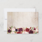 Rustic Wood Burgundy Red Floral Wedding RSVP Karte (Rückseite)