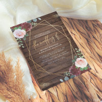 Rustic Wood Burgundy Rose Gold Geometric Wedding