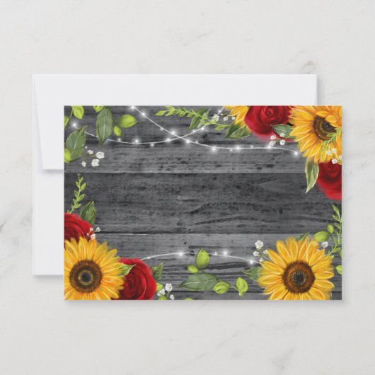 Rustic Wood Burgundy Rote Rose Sonnenblumenhochzei RSVP Karte (Rückseite)
