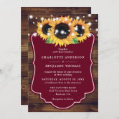Rustic Wood Burgundy Sonnenblume Hochzeit Einladung (Vorne/Hinten)