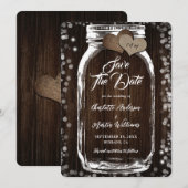 Rustic Wood Burlap Hearts Mason Jar Wedding Save The Date (Vorne/Hinten)