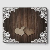 Rustic Wood Burlap Hearts Wedding Gästebuch (Rückseite)