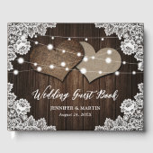 Rustic Wood Burlap Hearts Wedding Gästebuch (Vorderseite)
