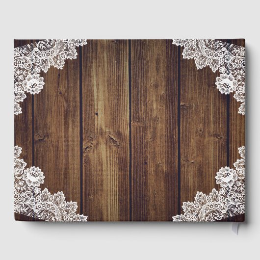 Rustic Wood Burlap Lace Wedding Gästebuch (Rückseite)