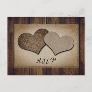 Rustic Wood Burlap Lace Wedding RSVP Postcard Einladungspostkarte