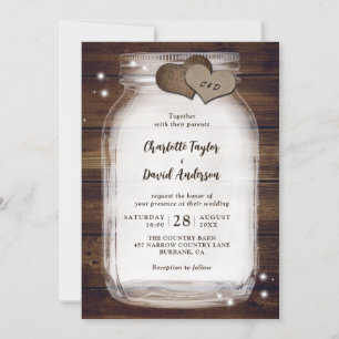 Rustic Wood Burlap Mason Jar Wedding Einladung