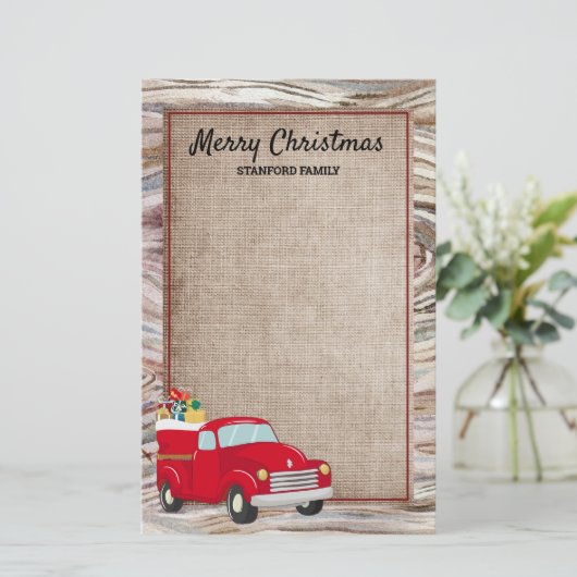 Rustic Wood Burlap Red Truck Weihnachtsgeschenke Briefpapier (Stehend Vorderseite)
