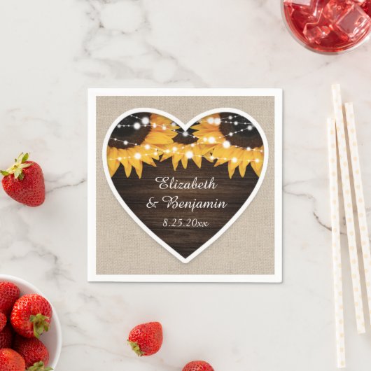 Rustic Wood Burlap Sonnenblume Hochzeit Serviette (Beispiel)