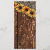 Rustic Wood Burlap Sonnenblumen Country Wedding Me Menükarte (Rückseite)