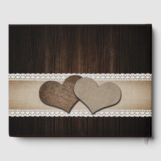 Rustic Wood Burlap Sunflower Wedding Gästebuch (Rückseite)