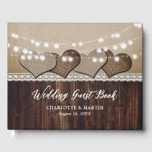 Rustic Wood Burlap und Lace Wedding Gästebuch