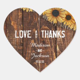 Rustic Wood & Burlap Wedding Liebe & Vielen Dank Herz-Aufkleber