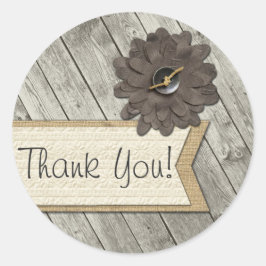 Rustic Wood Button Fabric Blume Burlap Danke Runder Aufkleber