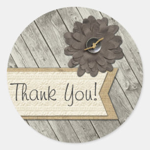 Rustic Wood Button Fabric Blume Burlap Danke Runder Aufkleber