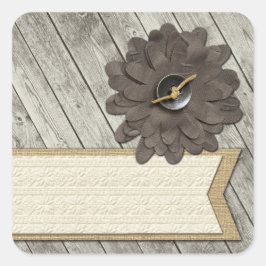 Rustic Wood Button Fabric Blume & Shabby Burlap Quadratischer Aufkleber