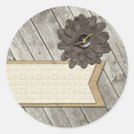 Rustic Wood Button Fabric Blume & Shabby Burlap Runder Aufkleber