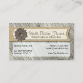 Rustic Wood Button Fabric Blume & Shabby Burlap Visitenkarte (Rückseite)
