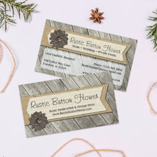 Rustic Wood Button Fabric Blume & Shabby Burlap Visitenkarte