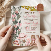 Rustic Wood Cactus Boots and Bubbly Bridal Shower Einladung