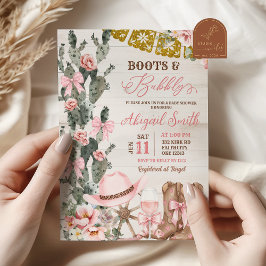 Rustic Wood Cactus Boots and Bubbly Bridal Shower Einladung