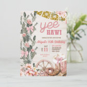 Rustic Wood Cactus Pink Rodeo Birthday Einladung (Stehend Vorderseite)