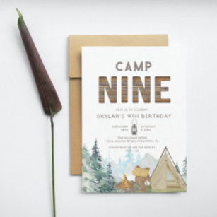 Rustic Wood Camping Neunter Geburtstag Einladung