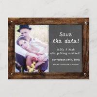 Rustic Wood CHALKBOARD FOTO Rett Datum Postkarte
