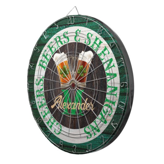Rustic Wood Cheers Beers Shenanigans Dartscheibe (Vorderseite rechts)