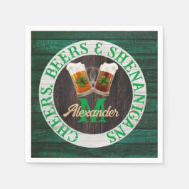 Rustic Wood Cheers Beers Shenanigans Serviette