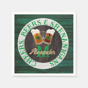 Rustic Wood Cheers Beers Shenanigans Serviette