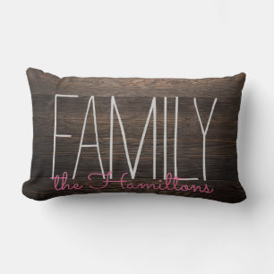 Rustic wood Chic Family Monogram in PINK Lendenkissen