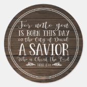 Rustic Wood Christmas Bible Verse Typografie Runder Aufkleber (Vorderseite)